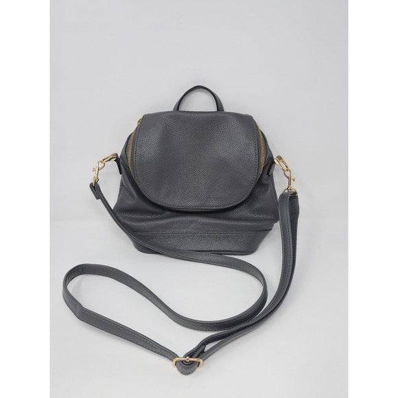 day- Handbags - A New Day Gray Mini Backpack Crossbody Faux Leather Gold Hardware